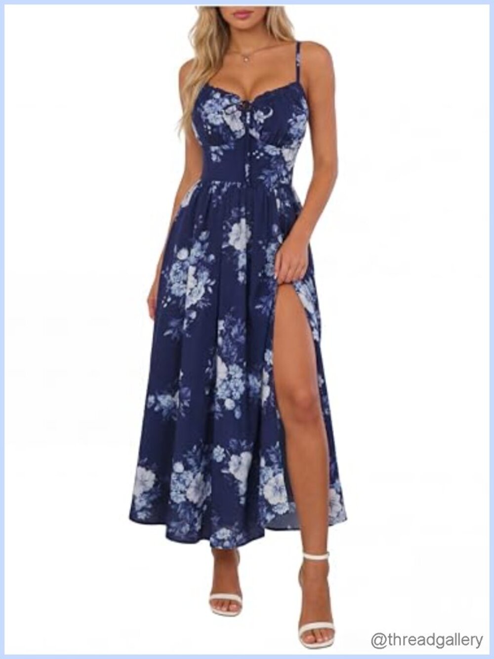 Floral Corset Midi Dress Wedding Guest Smocked Back Slit